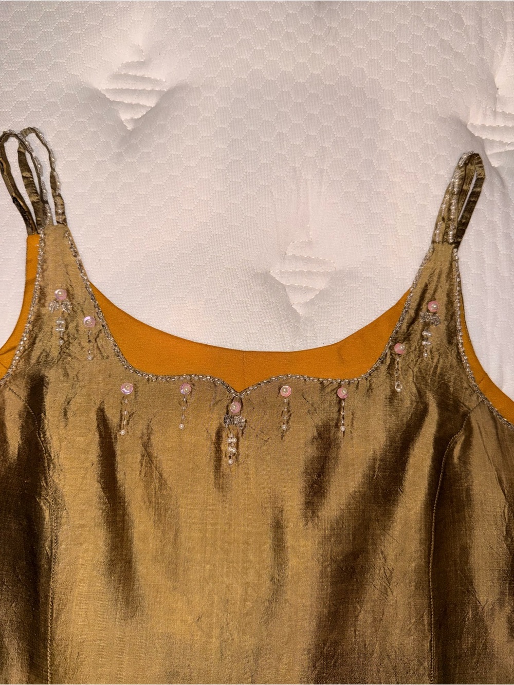 Embellished Satin Camisole Top - Gold - Picture 4 of 10